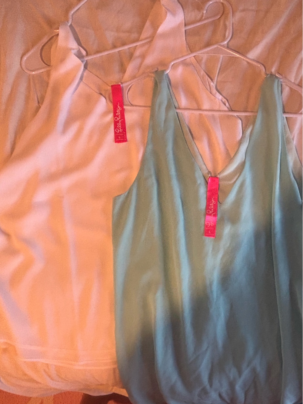 Lilly Pulitzer Two-Tone Satin Slip Tops in Pale Blue and White - 2